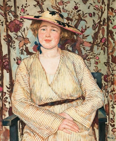 Portrait Of A Lady With Hat Oil Painting by Emil Orlik