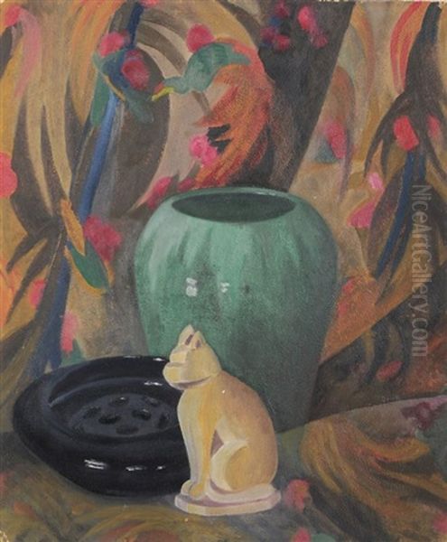 Stilleben Mit Katze Und Vase Oil Painting by Emil Orlik