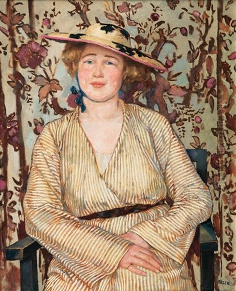 Portrait Of A Lady With Hat Oil Painting by Emil Orlik