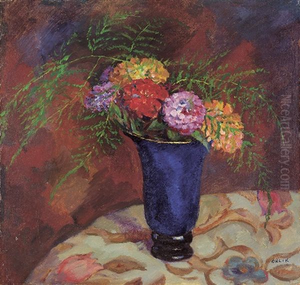 Zinnien Oil Painting by Emil Orlik