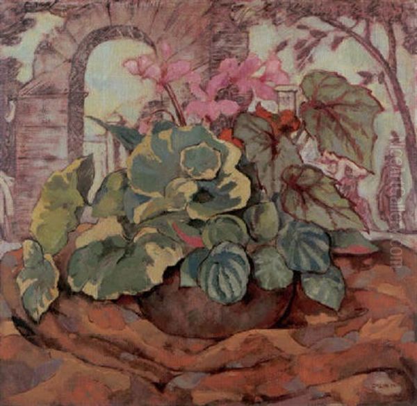 Blumenstilleben Mit Alpenveilchen Oil Painting by Emil Orlik