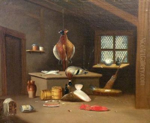 The Game Larder With Hare, Pheasant And Grouse In An Interior Oil Painting by Benjamin Blake