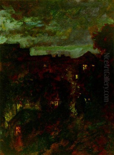 Berlin By Night Oil Painting by Emil Orlik