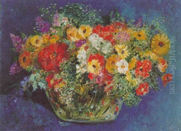 Blumenstrauss In Einer Glasschale Oil Painting by Emil Orlik