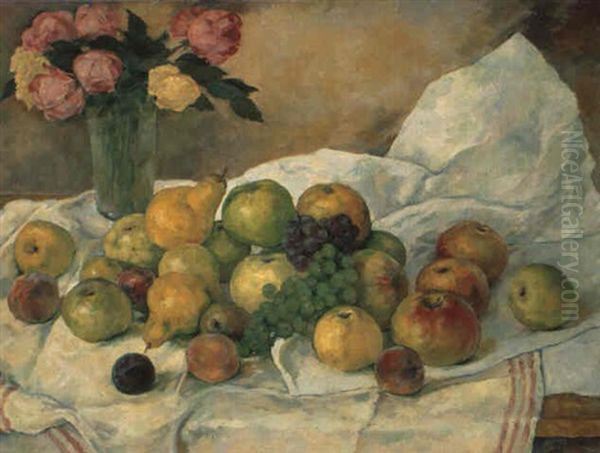 Fruchte Und Rosen Oil Painting by Emil Orlik