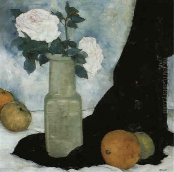 Stilleben Mit Fruchten, Rosen Und Tuch Oil Painting by Emil Orlik