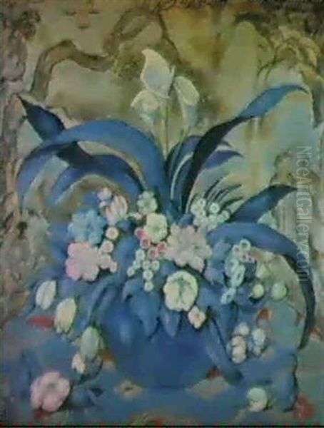 Grosses Blumenstilleben In Blauer Vase Oil Painting by Emil Orlik