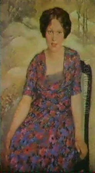 Sitzende Junge Frau Im Geblumten Kleid Oil Painting by Emil Orlik