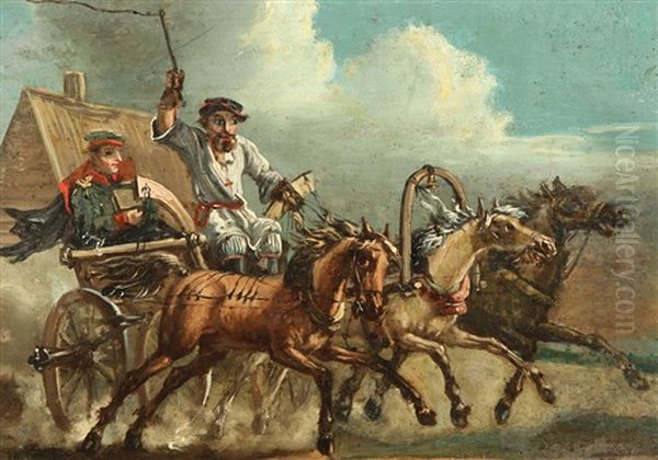 A Speeding Troika Oil Painting by Aleksandr Osipovich Orlovsky