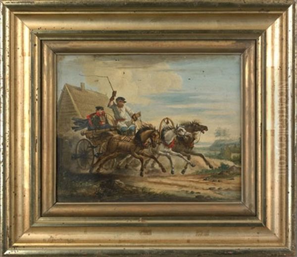 Landscape Depicting A Troika (+ Landscape With A Horse Drawn Carriage; Pair) Oil Painting by Aleksandr Osipovich Orlovsky