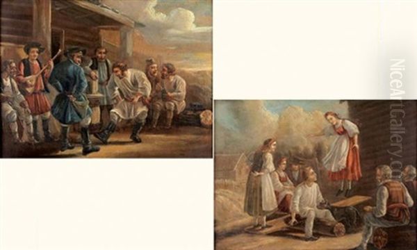 Danse Russe Rustique (+ Jeux Russes; Pair) Oil Painting by Aleksandr Osipovich Orlovsky