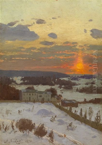 Winter Sunset Oil Painting by Vladimir Donatovitch Orlovsky