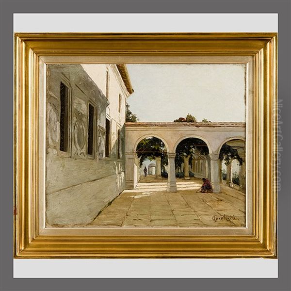 In The Shadow Of The Palace In Italy Oil Painting by Vladimir Donatovitch Orlovsky