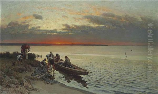 Preparing The Nets Oil Painting by Vladimir Donatovitch Orlovsky