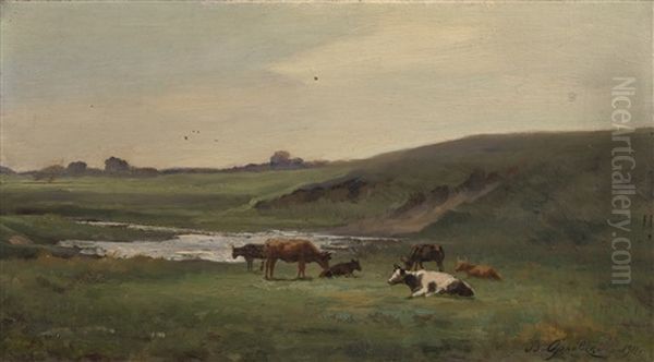 Cows In A Pasture Oil Painting by Vladimir Donatovitch Orlovsky