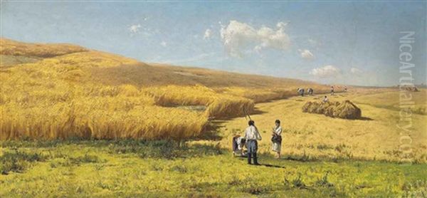 Harvest In The Ukraine Oil Painting by Vladimir Donatovitch Orlovsky