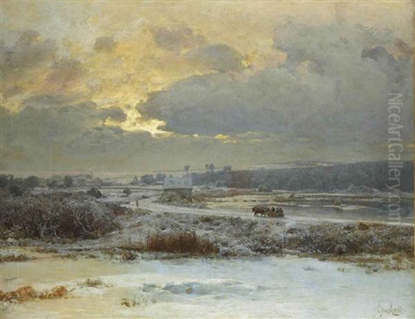 Troika In The Snow Oil Painting by Vladimir Donatovitch Orlovsky