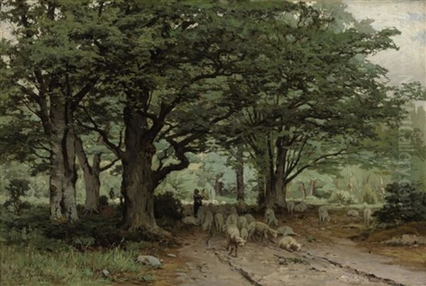 A Shepherdess And Her Flock In A Forest Oil Painting by Vladimir Donatovitch Orlovsky