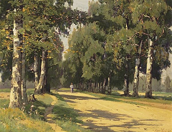 Birkenallee An Einem Prachtvollen Sommertag Oil Painting by Vladimir Donatovitch Orlovsky