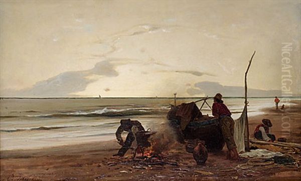 Pa Stranden Oil Painting by Vladimir Donatovitch Orlovsky