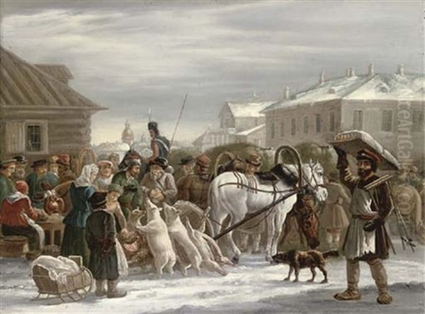 Bazaar On Sennaya Oil Painting by Vladimir Donatovitch Orlovsky