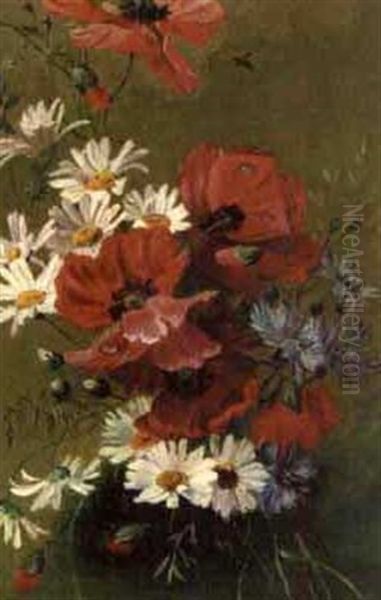 Floral Still Life With Poppies And Daisies Oil Painting by Edward Orme