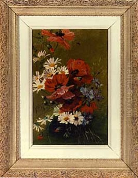 Floral Still Life With Poppies And Daisies Oil Painting by Edward Orme