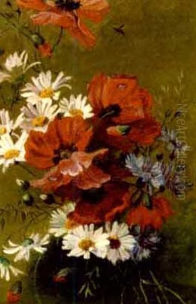 Floral Still Life With Poppies And Daisies Oil Painting by Edward Orme