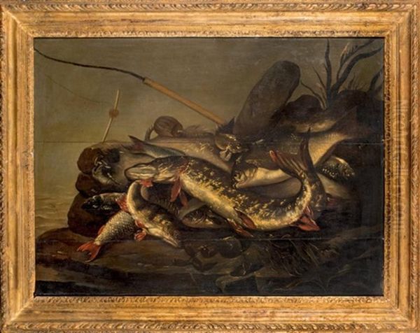 Nature Morte Aux Poissons Et Canne A Peche Oil Painting by Willem Ormea