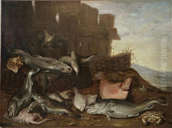 Natura Morta Di Pesci Presso Una Staccionata Oil Painting by Willem Ormea