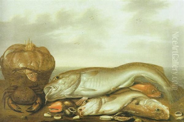 Fische, Krabben Und Andere Seetiere Sind Wie Ein Stilleben Ausgelegt Oil Painting by Willem Ormea