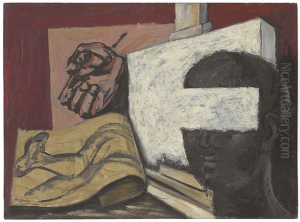 El Estudio Del Pintor (also Known As Naturaleza Muerta--autorretrato) Oil Painting by Jose Clemente Orozco