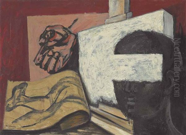 El Estudio Del Pintor (also Known As Naturaleza Muerta (autorretrato)) Oil Painting by Jose Clemente Orozco