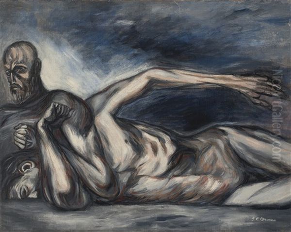 La Tierra (study For Figures In The Man Of Fire Fresco Painted In The Central Cupola In The Hospicio Cabanas, Guadalajara, Mexico) Oil Painting by Jose Clemente Orozco