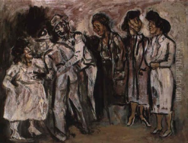 Escena Callerjera (tres  Mujeres Esperando) Oil Painting by Jose Clemente Orozco