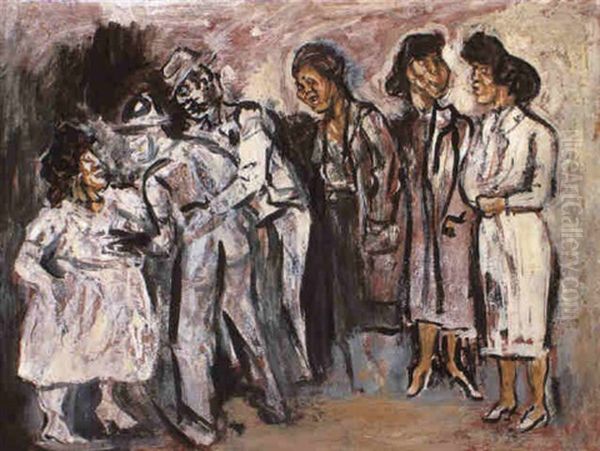 Escena Callejera (tres Mujeres Esperando) Oil Painting by Jose Clemente Orozco