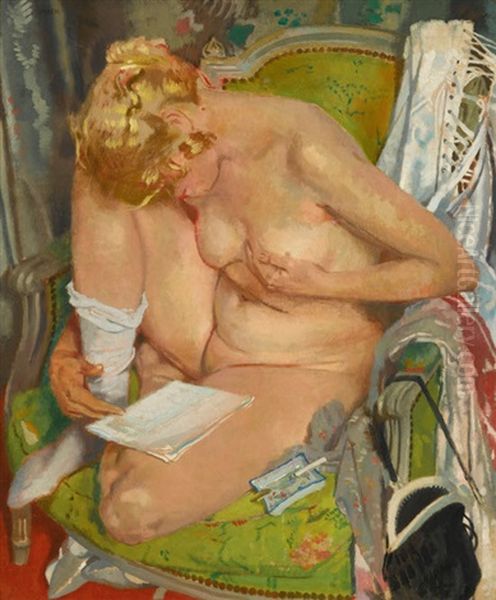 Nude Girl Reading Oil Painting by Sir William Orpen