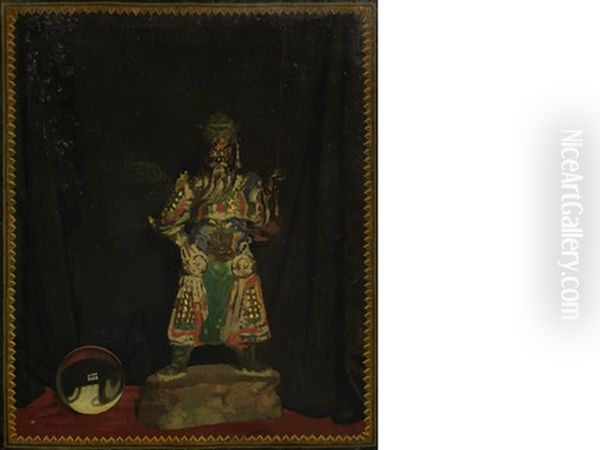 Still Life, Pottery Figure Of The Chinese War God Kuan-ti, And A Crystal Ball Oil Painting by Sir William Orpen