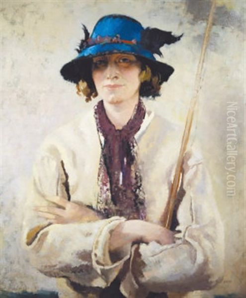 The Blue Hat, Portrait Of Vera Hone (from The Angler Series) Oil Painting by Sir William Orpen