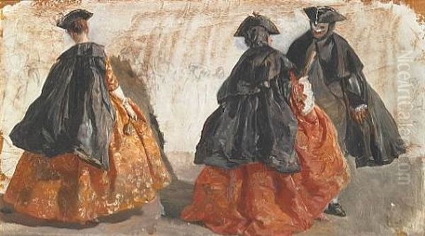 Costume Studies For The Carnevale (+ Another, Lrgr; 2 Works) Oil Painting by Sir William Orpen