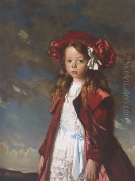 Portrait Of Miss Violette Lilian Rosemary Harmsworth, In A Landscape Oil Painting by Sir William Orpen