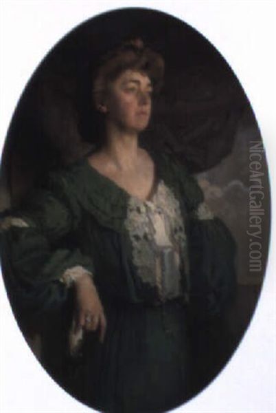 Portrait Of Mary, Lady Gerard In A Green Dress Oil Painting by Sir William Orpen