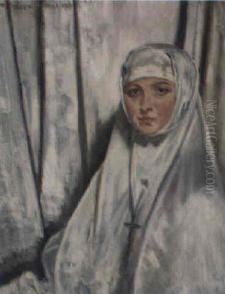 Yvonne As A Nun Oil Painting by Sir William Orpen