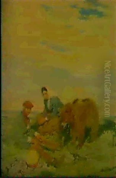 George, Edith And The Bear Oil Painting by Sir William Orpen