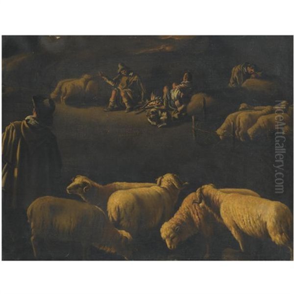 A Night Scene With Shepherds Resting By A Fire Oil Painting by Pedro Orrente