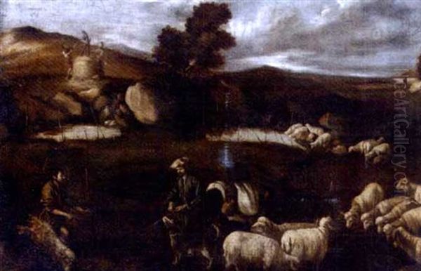 A Landscape With Shepherds And Their Flock Oil Painting by Pedro Orrente