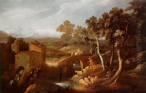 Wooded River Landscape With Peasants And Cattle Oil Painting by Pedro Orrente