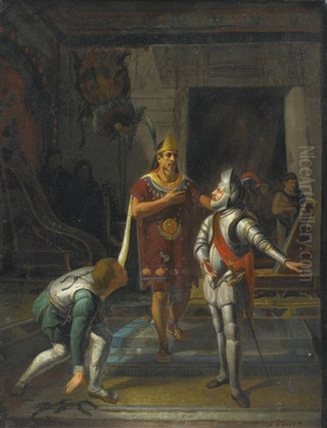 Moctezuma Y Hernan Cortes Oil Painting by Jose Benito Ortega