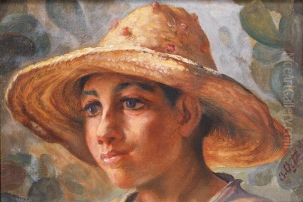 Portrait De Jeune Garcon Au Chapeau Oil Painting by Jose Benito Ortega