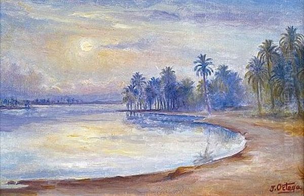 Palmeraie Au Bord De L'eau Oil Painting by Jose Benito Ortega